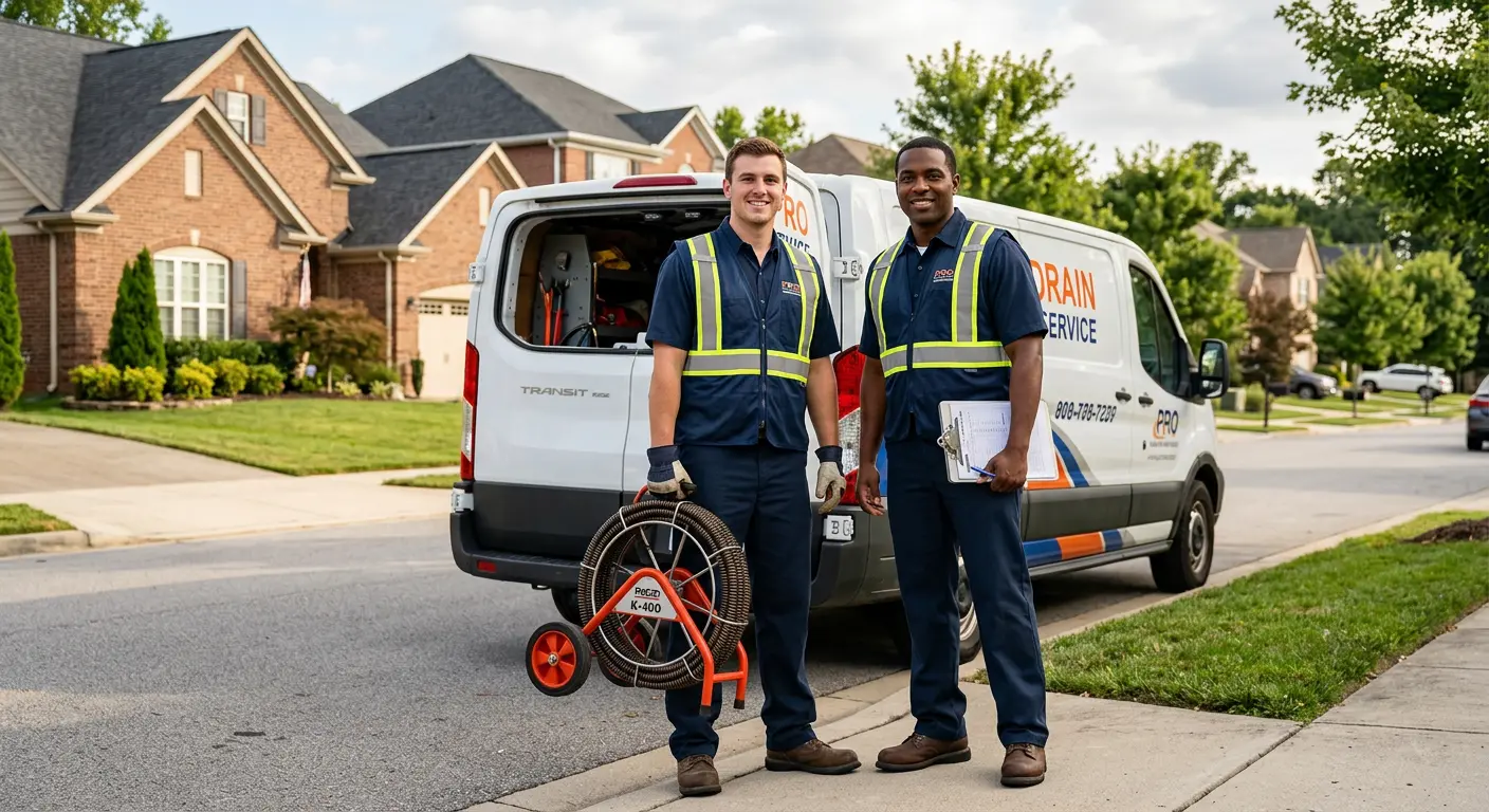 Sewer and drain service team with equipment ready for work in Newnan