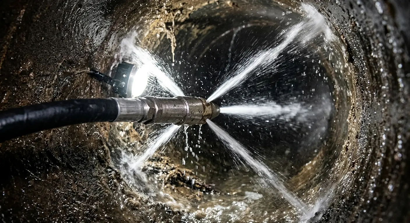High-pressure hydro jetting nozzle cleaning sewer pipe for Sewer Cleanout in Newnan